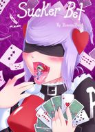 drawing vore tongue mouth hand shrunken_woman game cards blindfold memento_mori