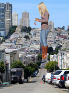 giantess collage city blonde buildings wonderslug boots streets san_francisco hayden_panettiere cracked_pavement holding_cars