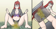 comic color blue_eyes barefoot glasses pantyshot red_hair shrunken_men fart naigo shrunken_man smelly