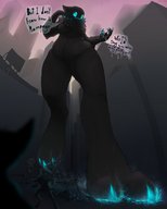 giantess furry city color blue_eyes rampage paws foot_crush black_fur slimy-tongues