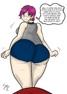 micro color butt pink_hair shorts looking_down darkainarts roxy smushedboy imminent_butt_crush