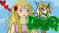 giantess blushing blonde color blue_eyes crying tree flower braid falling_in_love valentines_day hanachronicler
