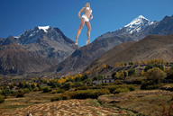 collage landscape mega blonde low_angle wonderslug muscles looking_down mountains standing athletic sky looking_at_viewer