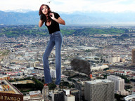 giantess collage city destruction clothed cleavage buildings helicopter brunette wonderslug fire mountains streets smoke sky vehicle_crush