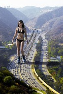 breasts giantess collage mega swimsuit destruction cleavage traffic brunette wonderslug mountains highway vehicles vehicle_crush leilani_dowding roller_blades