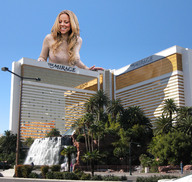 giantess collage waterfall low_angle smiling wonderslug looking_down las_vegas behind_building casino