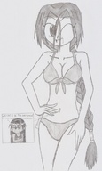 giantess micro monochrome swimsuit navel braid looking_at_viewer wink zoom nick01kang