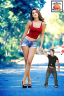 collage small_man size_difference high_heels brunette legs amazon road looking_at_viewer squeezemeflat