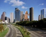 giantess collage panties city blonde cleavage bra stockings skyscraper highway sky looking_at_viewer zed782