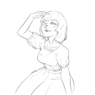 giantess vore monochrome teeth blood dress gore dangle gift winking chewing looking_at_tiny spokle tearing_apart