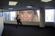 giantess collage small_man city blonde scared wonderslug face point_of_view office_building kristanna_loken looking_in looking_at_tiny