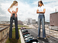 giantess collage blonde clothed buildings brunette wonderslug standing vehicles sky cracked_pavement