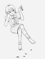 monochrome handheld blood socks shrunken_men sitting foot_crush dangle striped_stockings sweater bored botherbothrium