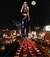 giantess collage blonde destruction cleavage traffic buildings moon wonderslug fire belly looking_down streets vehicles smoke night vehicle_crush stars city_lights