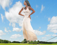 collage mega brunette wonderslug dress grass clouds houses sky white_dress trees countryside