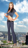 collage city mega destruction clothed buildings helicopter brunette wonderslug fire belly smoke looking_at_viewer