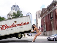 collage city swimsuit high_heels brunette wonderslug amazon streets athletic truck looking_at_viewer strong jaime_koeppe
