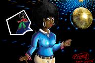 giantess black_hair color dancing nail_polish on_shoulder afro nanosaurus disco
