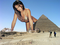 breasts giantess collage mega swimsuit cleavage bra desert pyramid brunette wonderslug crawling looming sky