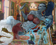 drawing giantess vore color blue_hair shrunken ponytail shrunken_people magic genie ellocabruja