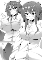 breasts drawing crush monochrome breast_crush shrunken_man toka between_breasts