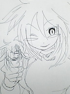 drawing giantess monochrome bakugeki_no_g planet_(bakugeki_no_g)