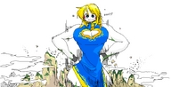 growth giga blonde color cleavage dress mountains makeup bakugeki_no_g planet_(bakugeki_no_g)