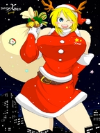 mega blonde color buildings huge_breasts night santa_costume stars bells winking sack bakugeki_no_g planet_(bakugeki_no_g)