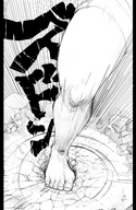 drawing giantess feet monochrome barefoot foot_crush bakugeki_no_g giant_sparring planet_(bakugeki_no_g)