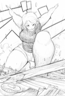 drawing giantess monochrome bakugeki_no_g giant_sparring planet_(bakugeki_no_g)