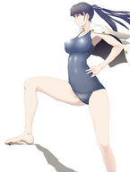 giantess feet black_hair color swimsuit barefoot posing ponytail foot_crush jacket bikuta