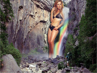 giantess collage landscape water waterfall wonderslug nature trees rainbow rocks cliff hiker backpacker