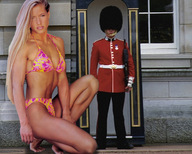 collage blonde long_hair swimsuit wonderslug mini_giantess outdoors fit