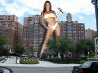 breasts giantess collage mega handheld high_heels brunette wonderslug streets vehicles looking_at_viewer holding_crushed_car katie_price
