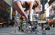 giantess collage blonde swimsuit wonderslug boots sunglasses outdoors looking_at_viewer knee_high_boots leaning_forward oblivious_bystanders