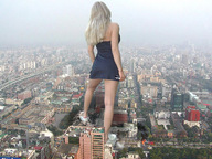 giantess collage city blonde destruction buildings wonderslug dress legs bus sneakers behind_view haze