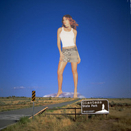 giantess collage mega long_hair barefoot wonderslug outdoors denim_skirt top