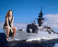 giantess collage ocean high_heels brunette military wonderslug sitting ships looking_at_viewer destroyer elizabeth_berkley