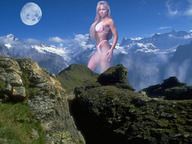 giantess collage landscape blonde moon wonderslug mountains snow fog