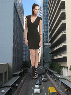giantess collage brunette wonderslug dress streets vehicle_crush between_buildings andi_muise