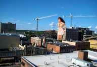 giantess collage buildings brunette wonderslug dress sky michelle_rodriguez rooftop crane