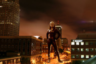 breasts giantess collage city mega wonderslug boots streets costume looking_at_viewer hands_on_hips x-men city_lights anna_paquin leather_outfit marvel_comics rogue_(x-men) hair_streak