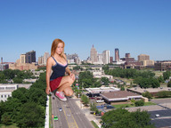 giantess collage city blonde cleavage skirt buildings wonderslug kneeling streets sneakers vehicle_crush cracked_pavement