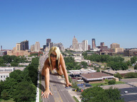 giantess collage city blonde buildings amy wonderslug crawling skyscraper sunglasses streets looking_at_viewer vehicle_crush