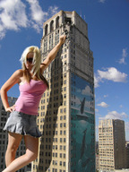 giantess collage blonde buildings amy wonderslug sunglasses leaning clouds sky