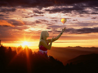 collage mega blonde wonderslug reaching mountains clouds sky hot_air_balloon sunset
