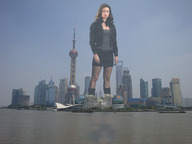 collage city mega destruction skirt brunette wonderslug boots skyscraper tower sky looking_at_viewer waterfront summer_glau
