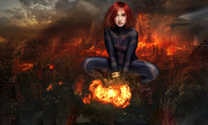 giantess collage city destruction wonderslug red_hair explosion crouching body_suit armageddon fires