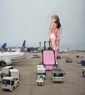 giantess collage high_heels wonderslug nylons airplane airport looking_at_viewer strolling