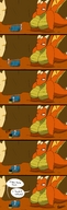 breasts drawing dragoness horns wings comic color lying_down cave captions sofa dialogue slypon television